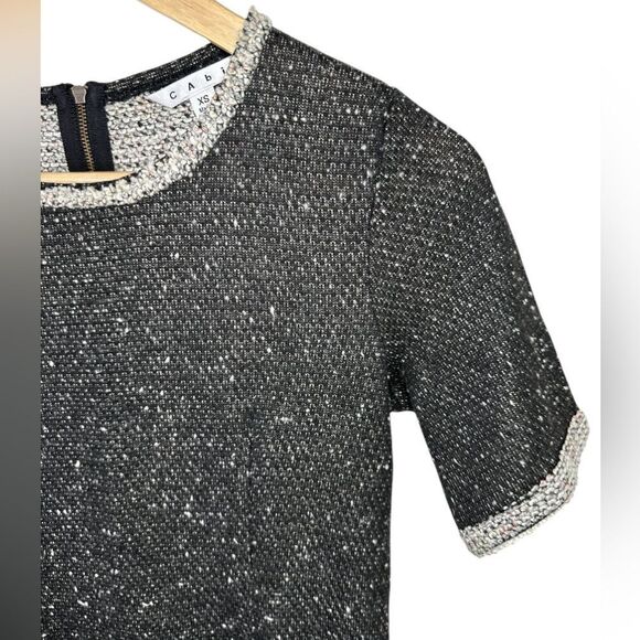 Cabi Sweater Top Short Sleeve Women Size XS Dark Gray Black Zipper Back Tweed - Picture 3 of 11